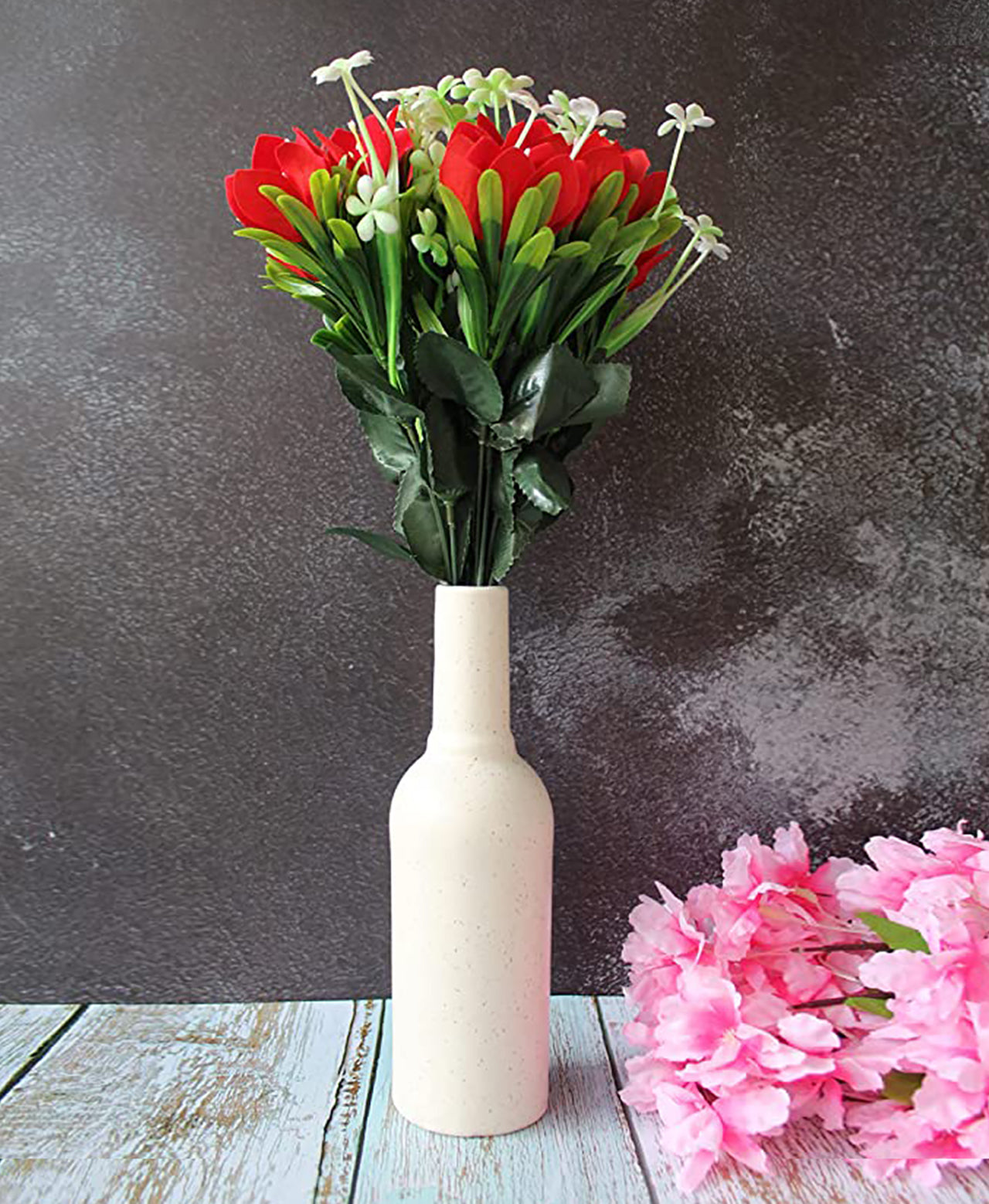 Ceramic 3 Shape Bottle vase (Beige)