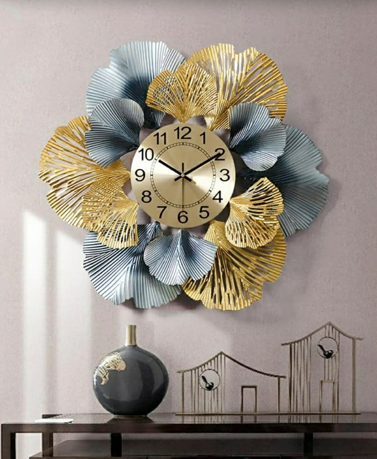 Black Gold Flower Wall Clock