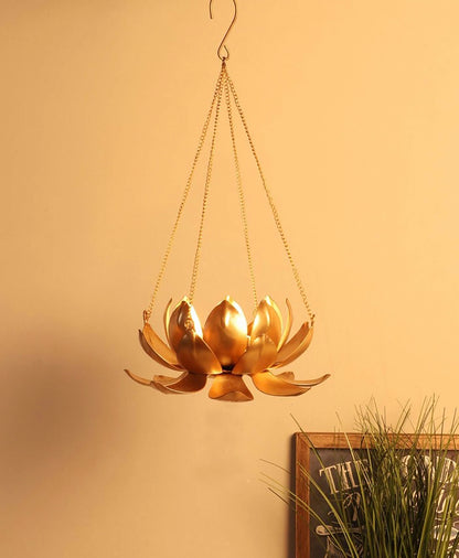 Lotus Gold Metal Hanging Tea Light Holder