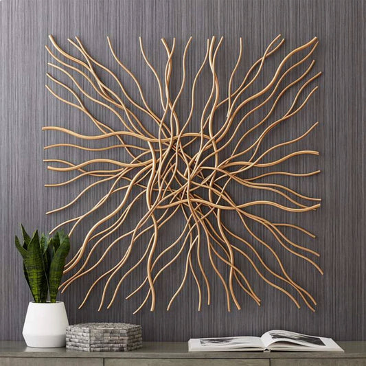 Golden Abstract wire frame wall Art