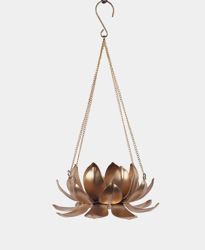 Lotus Gold Metal Hanging Tea Light Holder