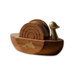Luxury Handcrafted Wooden Coaster Set with Brass Accent