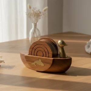 Luxury Handcrafted Wooden Coaster Set with Brass Accent