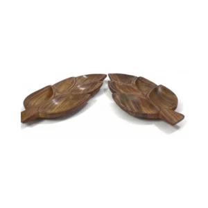 Nestloom Double Leaf Wood Nut & Snack Server Set
