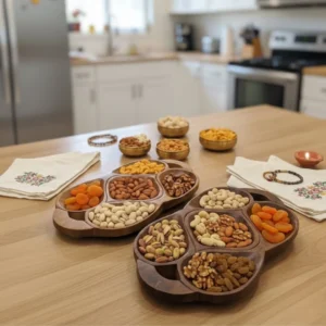 Nestloom Hand-Carved Twin Leaf Dry Fruit Set