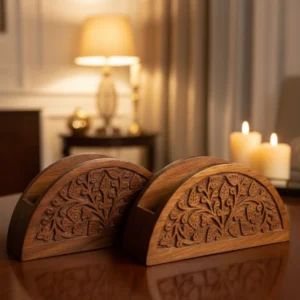 Classic Floral Wooden Table Napkin Holders – Set of Two