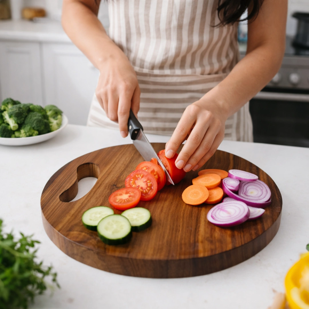Handcrafted Round Wooden Chopping Board – Kitchen Board - Image 3