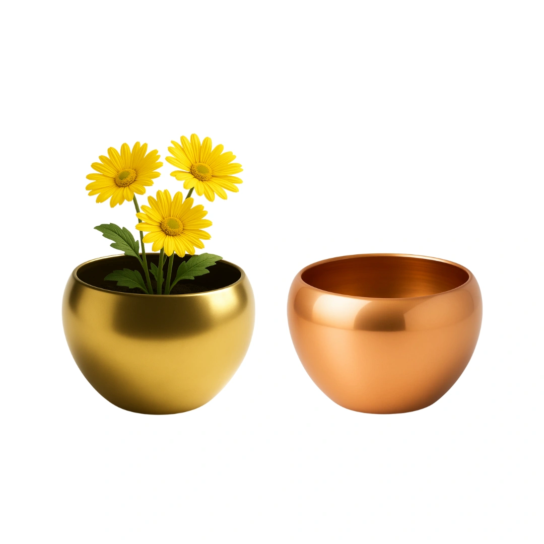 Golden Metal Planter Pot Round - (Golden 2) - Image 5