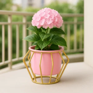 Modern Metal Planter Pot with Golden Stand (Pink)