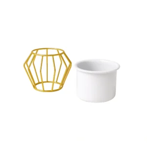 Modern Metal Planter Pot with Golden Stand (White)