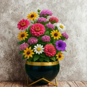 Round Metal Flower Vase Planter Pot (Black)