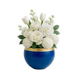 Round Metal Flower Vase & Planter Pot (Blue)
