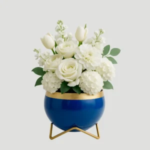 Round Metal Flower Vase & Planter Pot (Blue)