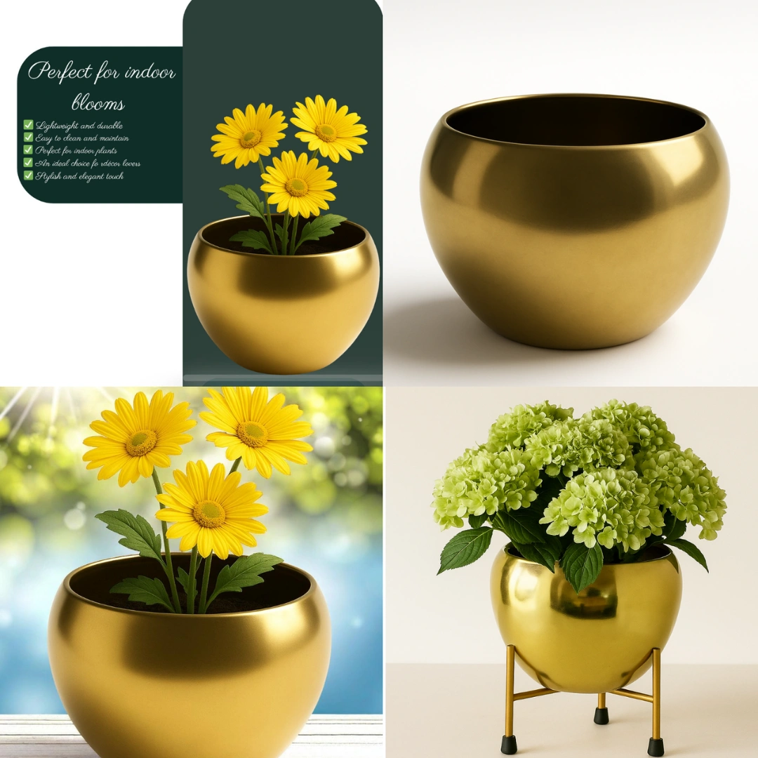 Golden Metal Planter Pot Round - (Golden 1) - Image 3