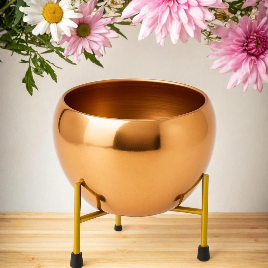 Golden Metal Planter Pot Round - (Golden 2) - Image 2
