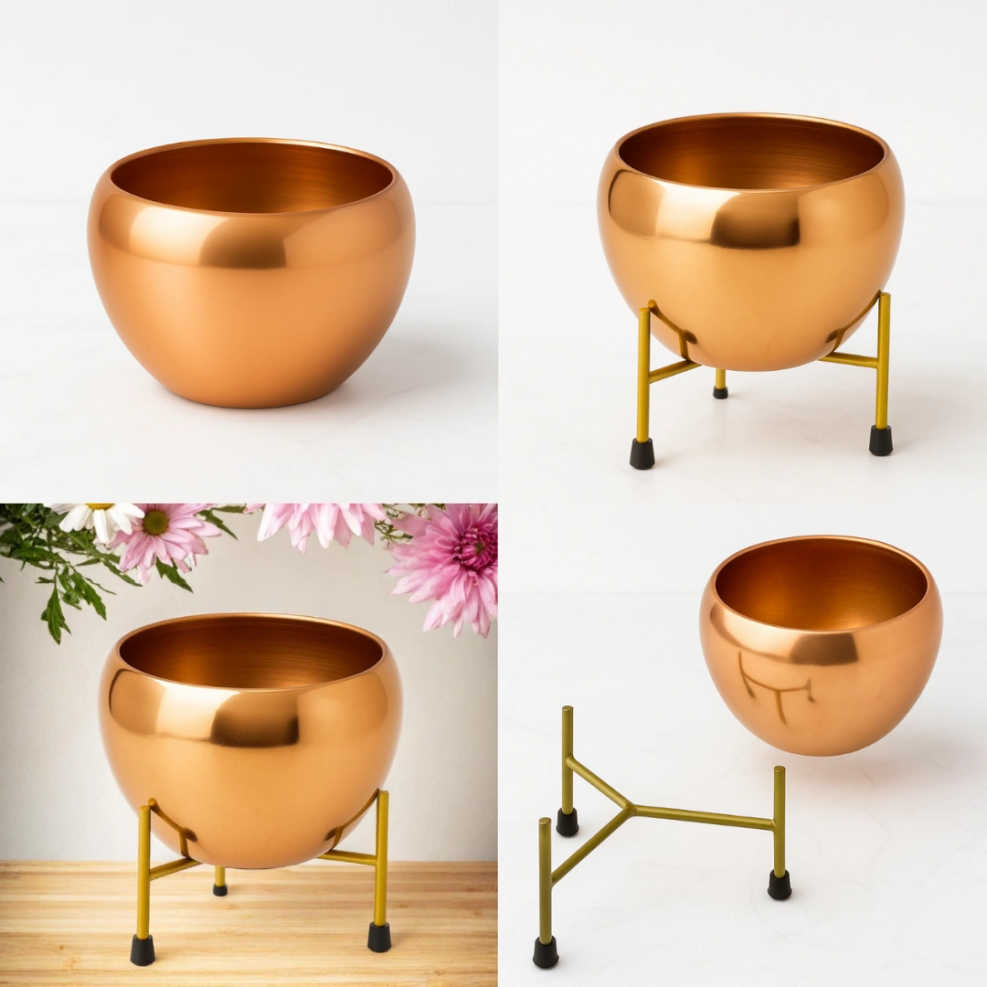 Golden Metal Planter Pot Round - (Golden 2) - Image 3