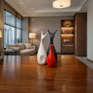 Nestloom Decor Lucky Deer Family – Piano Finish Ceramic (Red, Black & White – Set of 3)