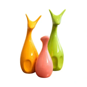 Nestloom Decor Lucky Deer Family – Piano Finish Ceramic (Yellow, Pink, Green – Set of 3)