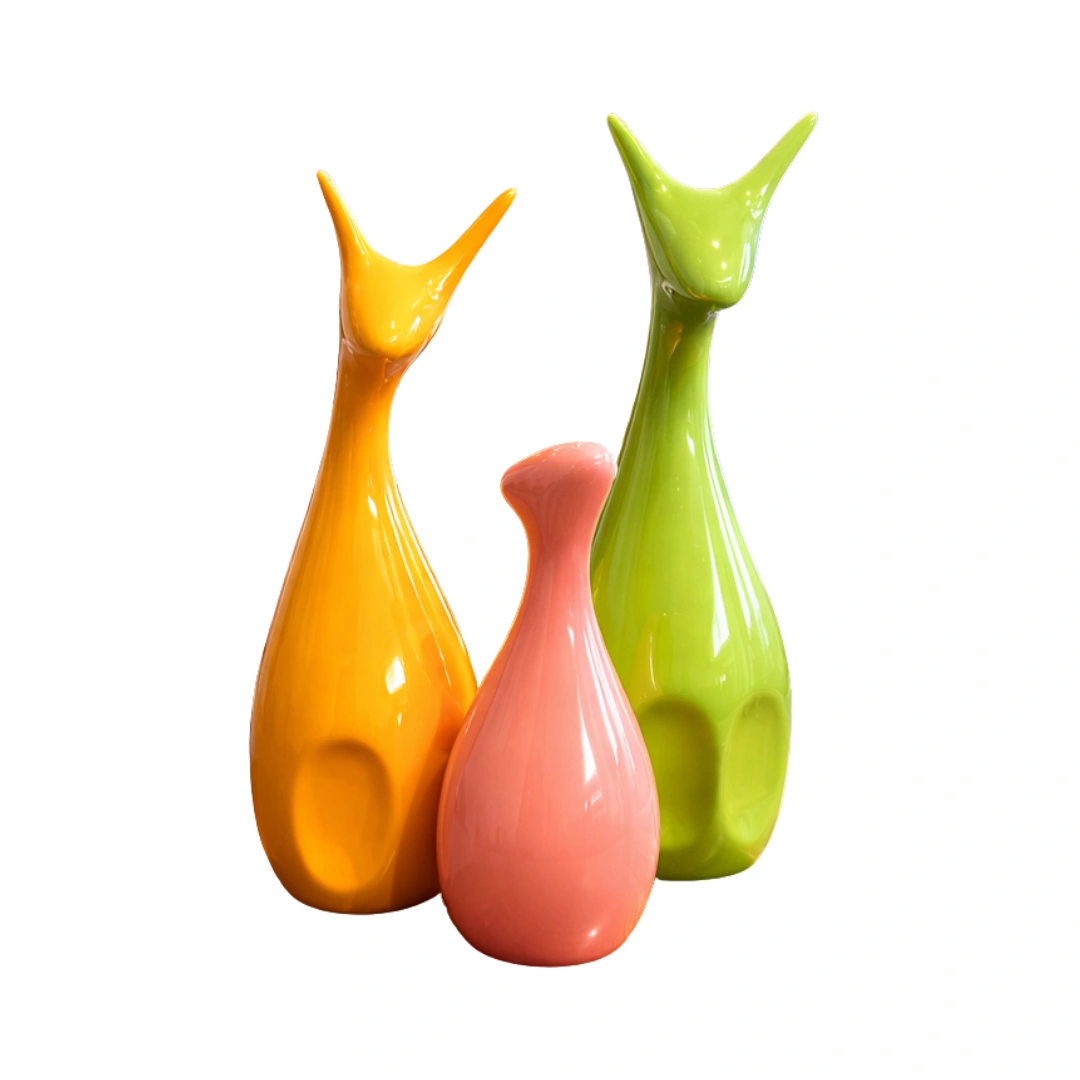 Nestloom Decor Lucky Deer Family – Piano Finish Ceramic (Yellow, Pink, Green - Set of 3)