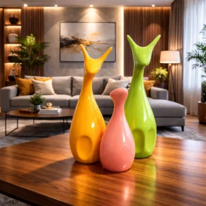 Nestloom Decor Lucky Deer Family – Piano Finish Ceramic (Yellow, Pink, Green – Set of 3)