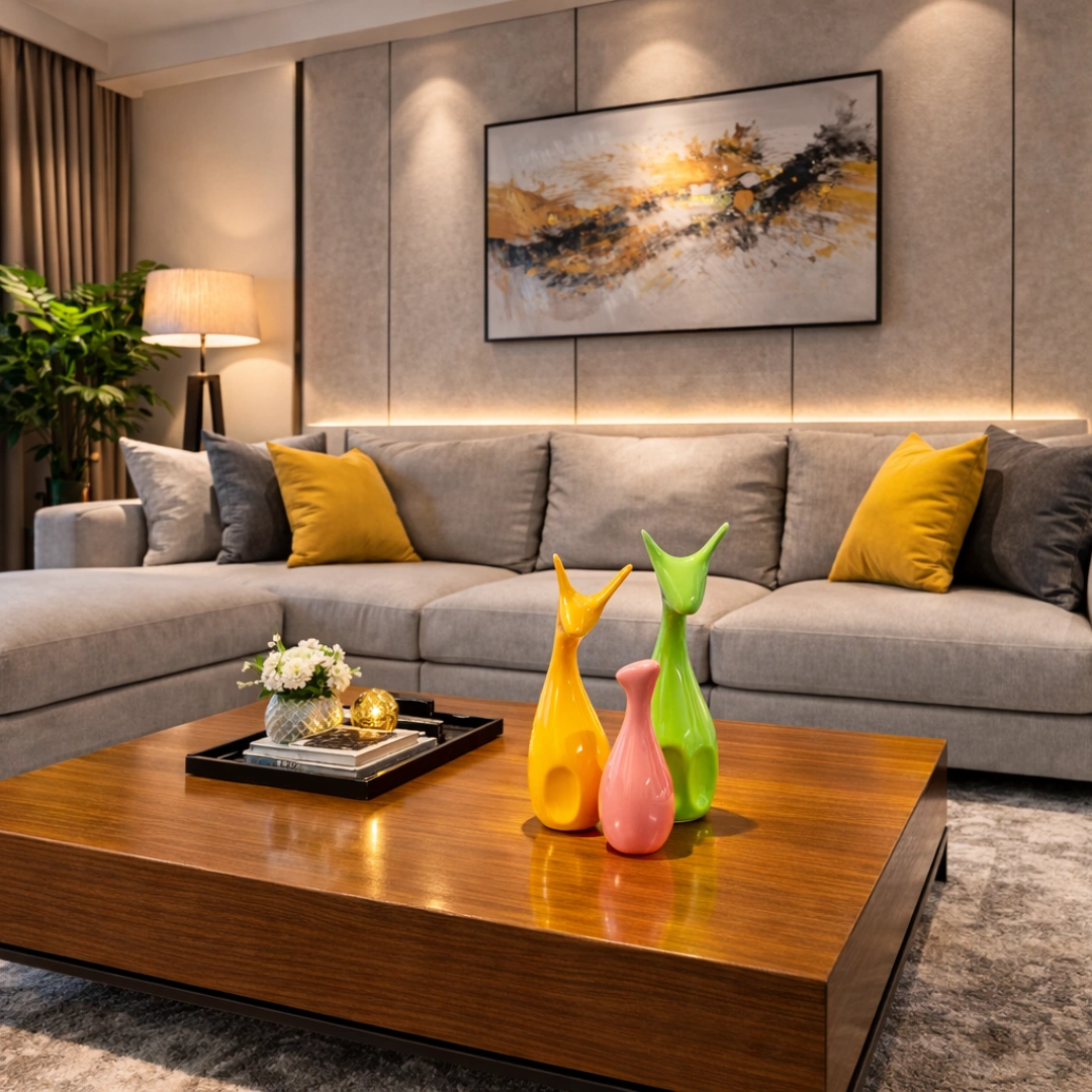 Nestloom Decor Lucky Deer Family – Piano Finish Ceramic (Yellow, Pink, Green - Set of 3) - Image 4