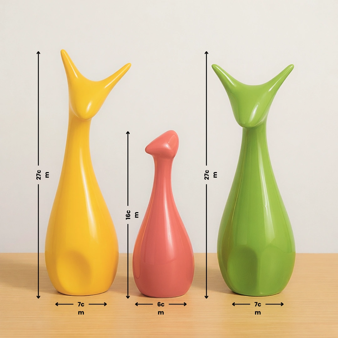 Nestloom Decor Lucky Deer Family – Piano Finish Ceramic (Yellow, Pink, Green - Set of 3) - Image 5