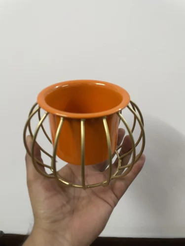 Round Metal Planter Pot with Golden Stand (Orange) photo review