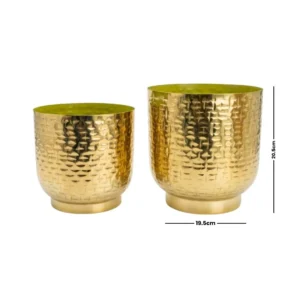 Handcrafted Textured Golden Metal Planter Pot Set (Set of 2)