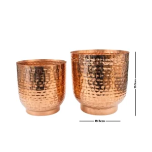 Iron Handcrafted Hammered Copper Finish Metal Planter Set (Set of 2)