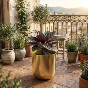 Handcrafted Gold Finish Metal Planter & Flower Pot
