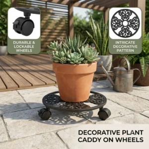 Heavy Duty Round Butterfly Metal Plant Pot Trolley with 360° Caster Wheels