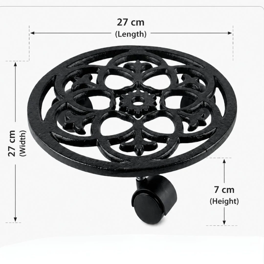 Heavy Duty Round Metal Plant Pot Trolley with 360° Caster Wheels - Image 2