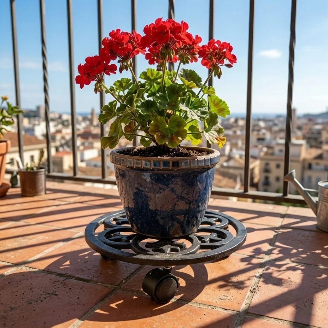 Heavy Duty Round Metal Plant Pot Trolley with 360° Caster Wheels - Image 3