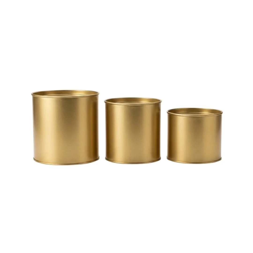 Golden Metal Planter Set with Black Metal Stand (Set of 3) - Image 3