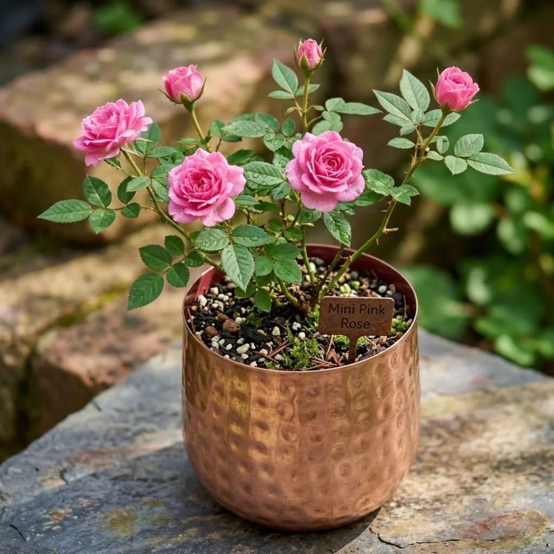 Handcrafted Hammered Copper Finish Metal Planter Pot - Image 4