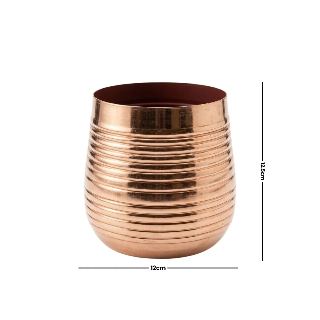 Handcrafted Ribbed Copper Metal Planter Pot - Image 2
