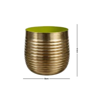 Handcrafted Ribbed Cylindrical Golden Metal Planter Pot