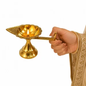 Traditional Brass Leaf Design Diya with Stand