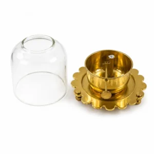 Traditional Golden Brass Oil Lamp with Protective Glass Cover