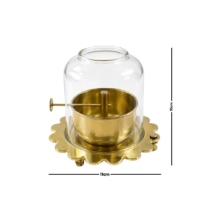 Traditional Golden Brass Oil Lamp with Protective Glass Cover