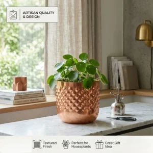 Handcrafted Diamond Textured Copper/Rose Gold Metal Planter