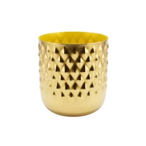 Handcrafted Diamond-Textured Golden Metal Planter Pot