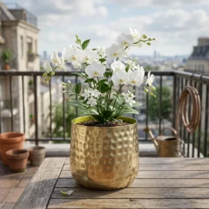 Handcrafted Hammered Golden Metal Planter Pot