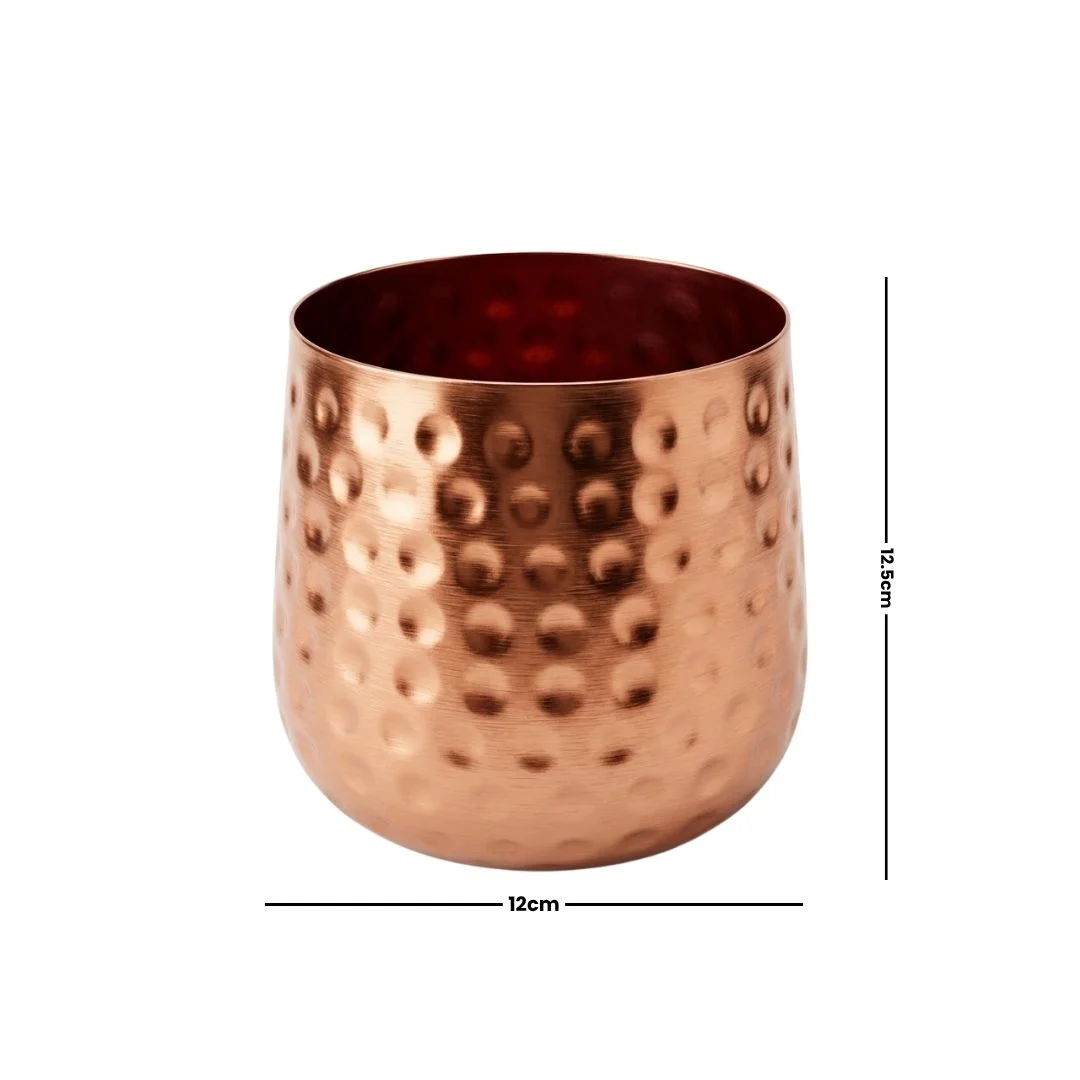 Handcrafted Hammered Copper Finish Metal Planter Pot - Image 5