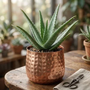 Handcrafted Hammered Copper Finish Metal Planter Pot