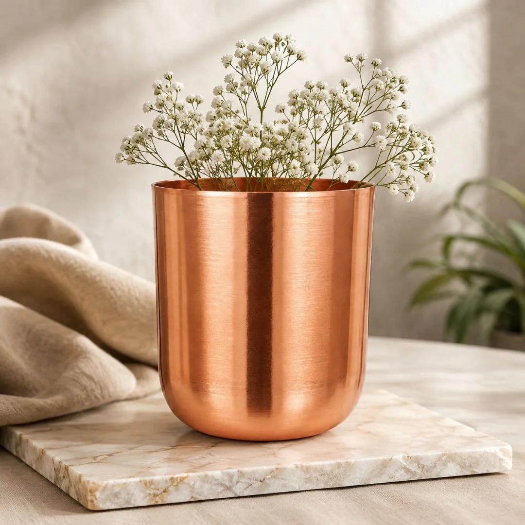 Handcrafted Smooth Polished Copper Metal Planter Pot - Image 3