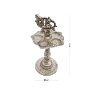 Traditional Silver-Plated Peacock Design Multi-Wick Diya Stand