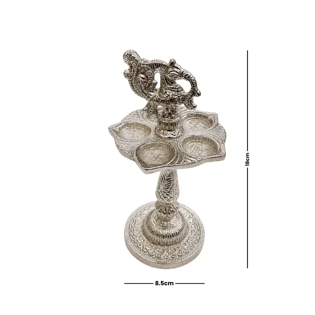 Traditional Silver-Plated Peacock Design Multi-Wick Diya Stand - Image 2